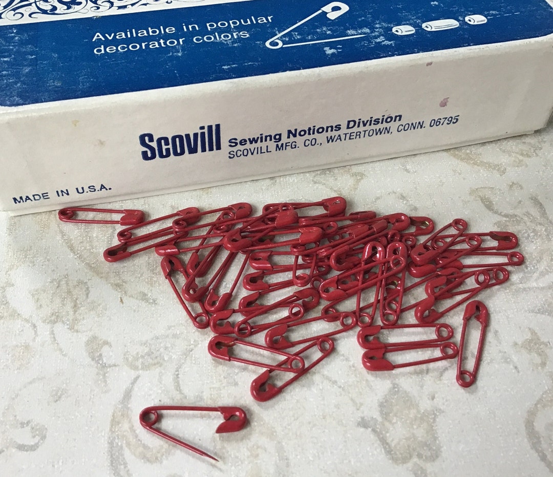 50 Red Safety Pins 3/4 Old Stock Sewing Supply, Craft Pins, Jewelry