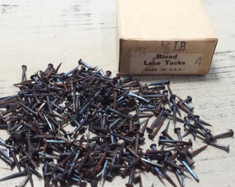 Box of Vintage Blued Lace Tacks 4/8 X 4, Upholstery Tacks, Restoration Hardware, Salvaged Hardware, Woodworking, Carpentry, Craft Supply