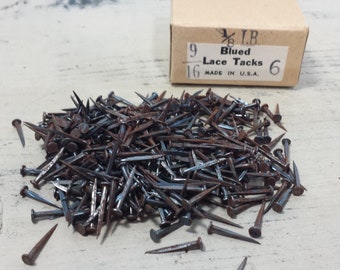 Box of Vintage Blued Lace Tacks 6/16 X 6, Upholstery Tacks, Restoration Hardware, Salvaged Hardware, Woodworking, Carpentry, Craft Supply