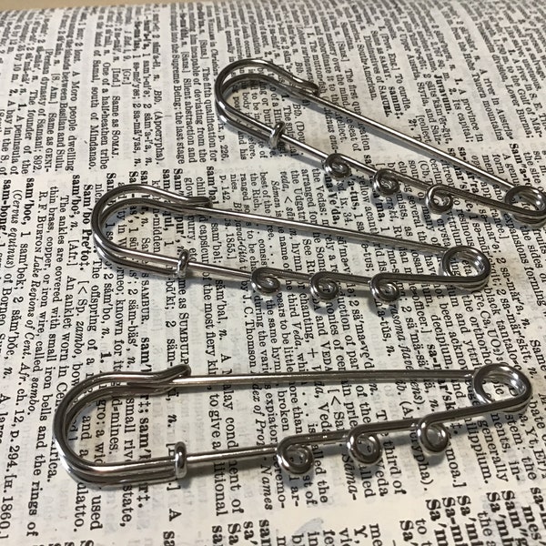 3 Safety Pin Charm Pins, Jeweley Making Findings