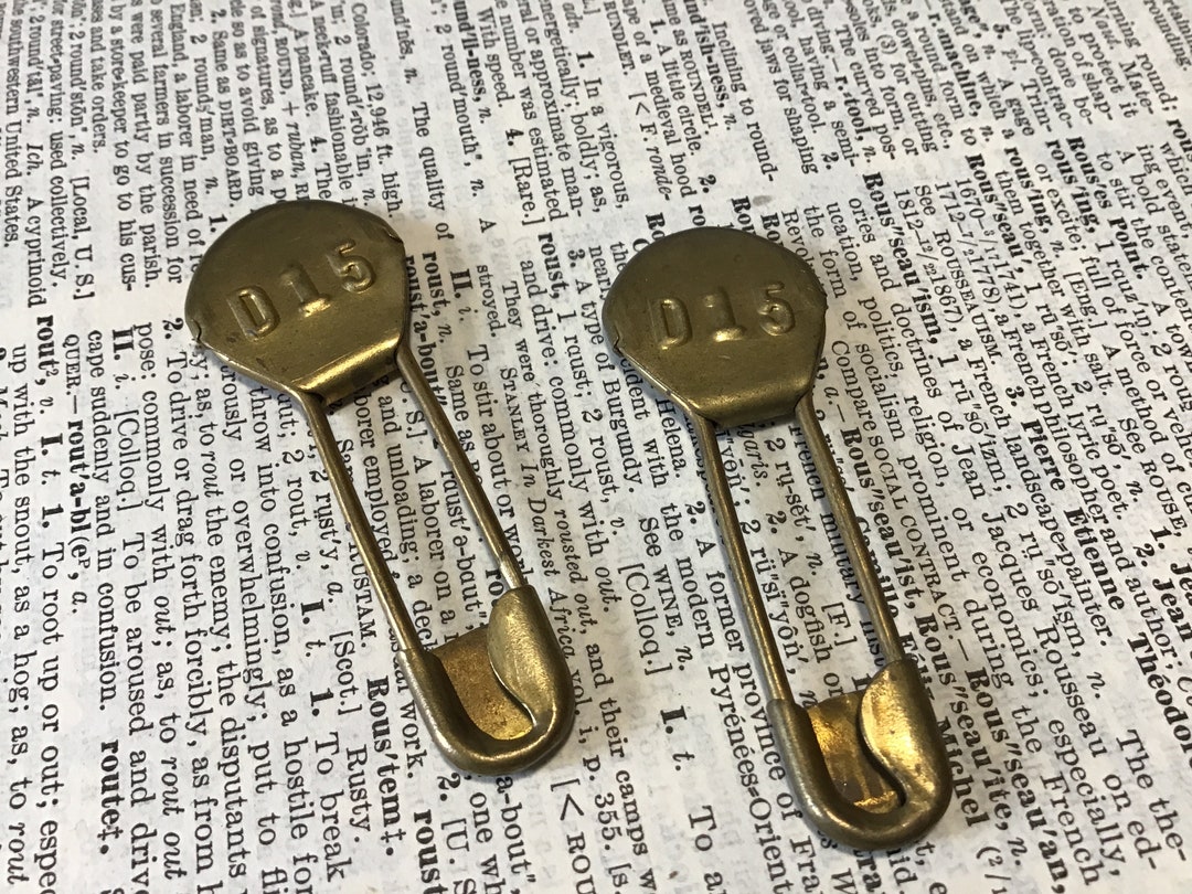 2 Vintage Brass Safety Pin Stamped Number Tags Etsy