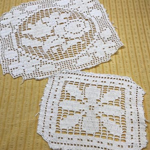 Crocheted Bedspread Block, Lightly Coffee Dyed