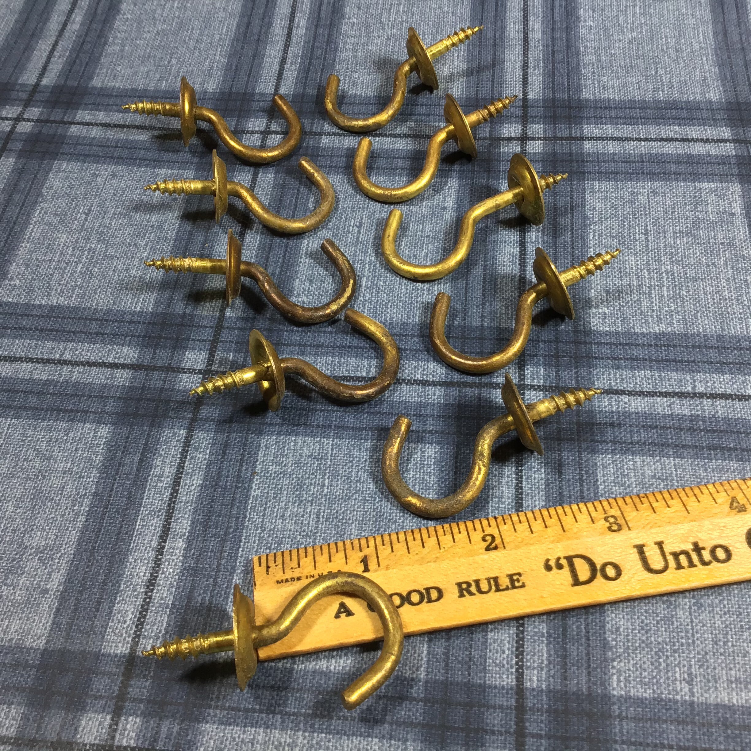 10 Large Vintage Brass Cup Hooks Tarnished Aged Patina Etsy