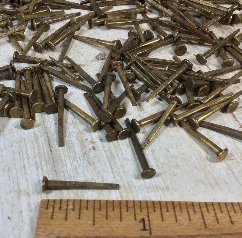 25 Vintage 34\u201d Brass Plated Square Cut Nails
