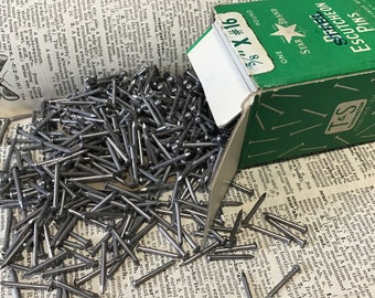 50 Vintage Steel Escutcheon Pins, 5/8” #16 Nails