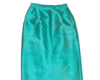 Vintage Maxi Evening Skirt in Aquamarine Shantung Silk, UK10