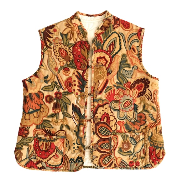 Vintage Handmade Quilted Waistcoat in Indian Paisley Style, M/L
