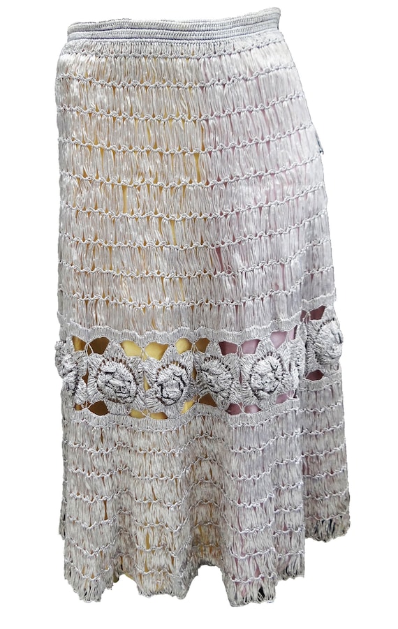 Vintage Silver Raffia A-Line Skirt with Multicolou