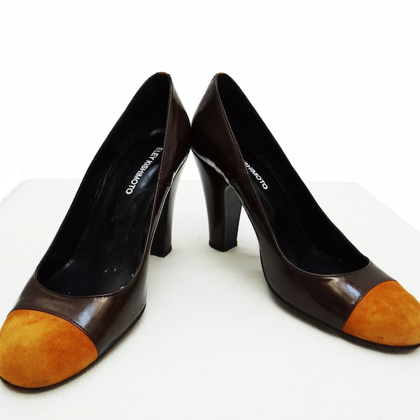 Eley Kishimoto 1990s Vintage Bronze and Ochre Patent Court Shoes, EU38