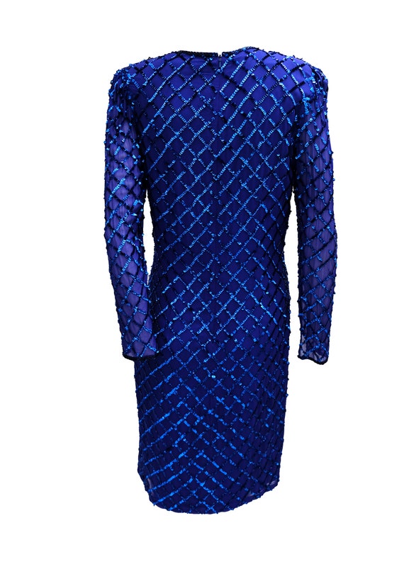 Vintage Sequinned Dress in Electric Blue with Fea… - image 6