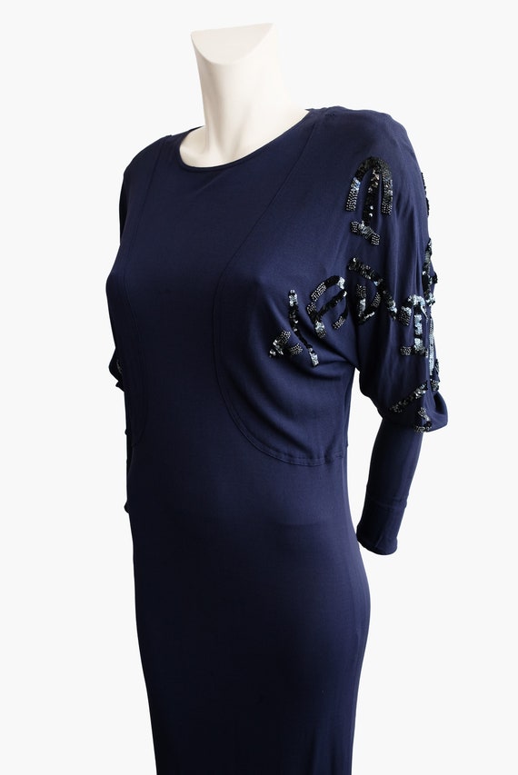 Jean Muir Vintage Gown in Blue Crepe with Sequin … - image 3