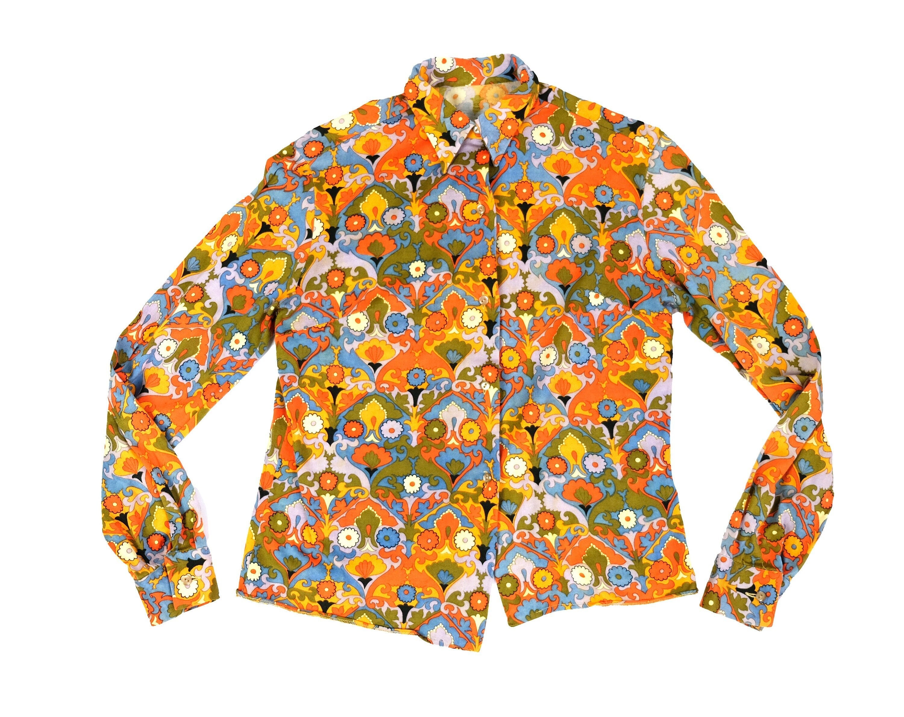 70s Retro Costume Adult Psychedelic Shirt Black Flared Trousers