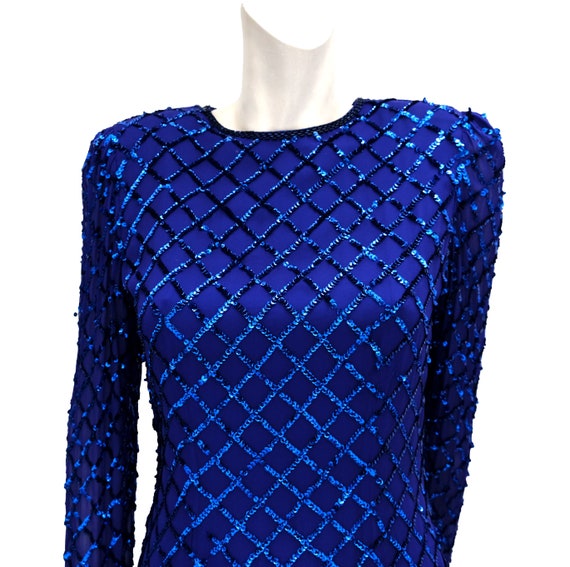 Vintage Sequinned Dress in Electric Blue with Fea… - image 4