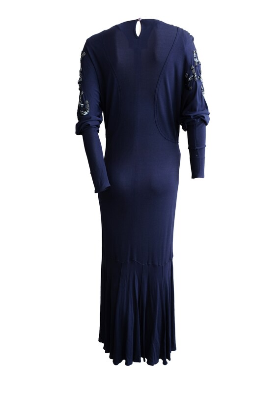 Jean Muir Vintage Gown in Blue Crepe with Sequin … - image 5