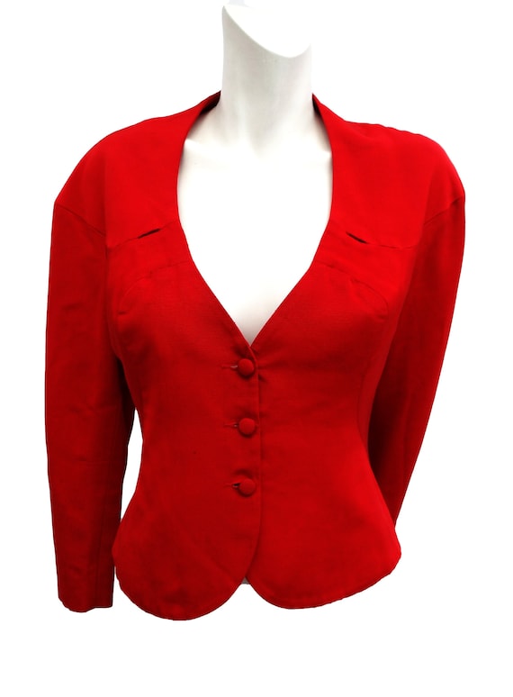Vintage Jasper Conran Jacket in Scarlet Faille UK12 14 Etsy UK
