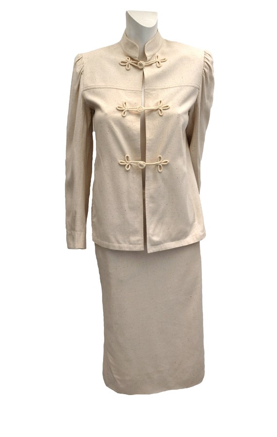 Ted Lapidus Vintage Skirt Suit in Raw Silk, UK8-10 - image 2