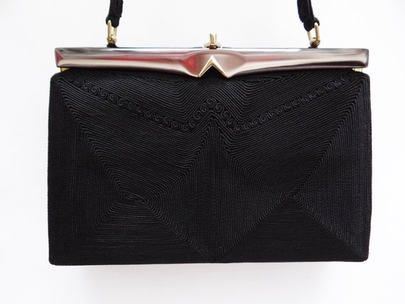 Vintage 1950s Black Corded Evening Handbag