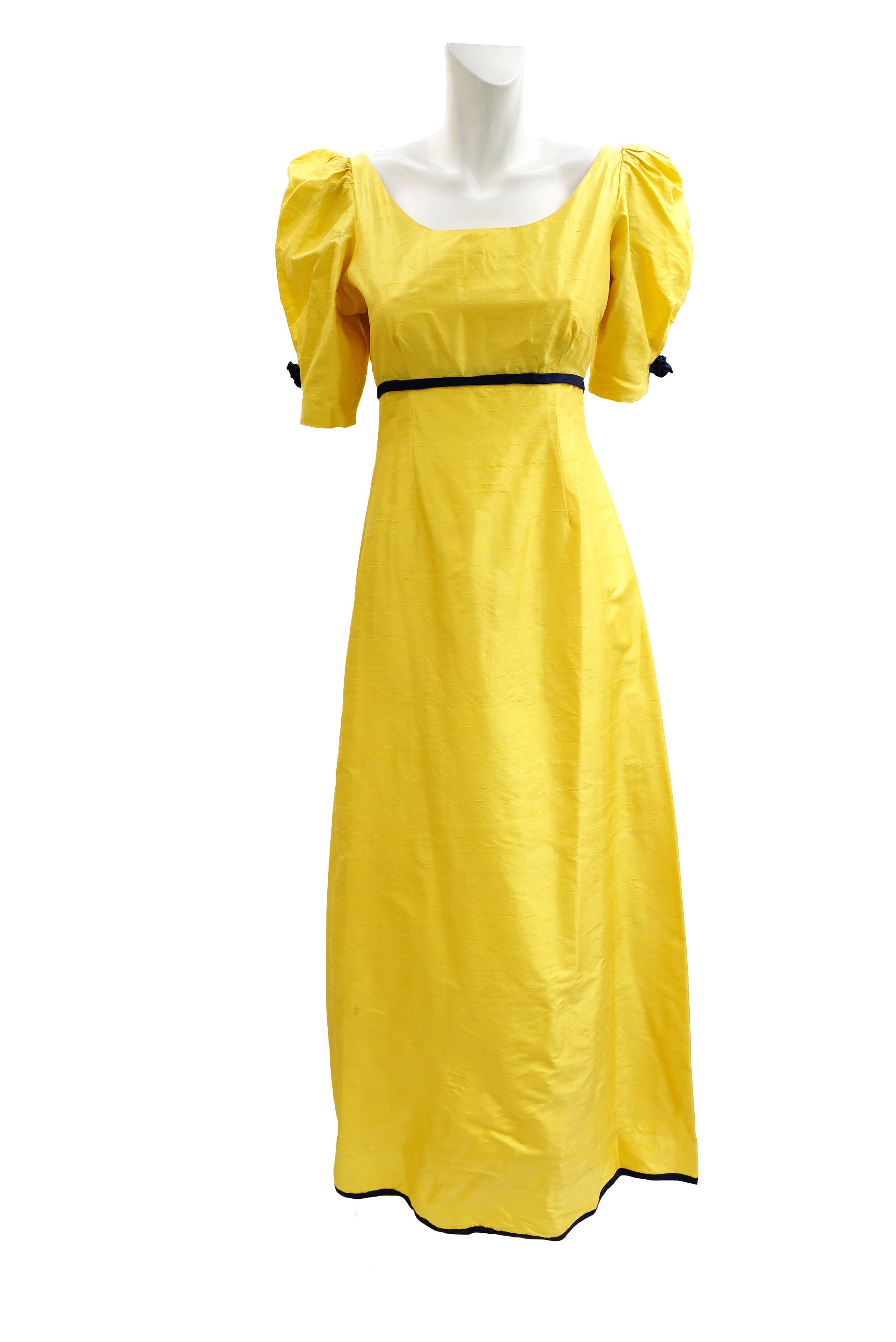 Vintage Handmade Empire Line Dress in Yellow Taffeta UK8 Etsy