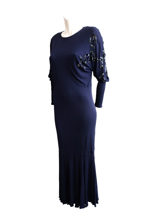 Jean Muir Vintage Gown in Blue Crepe with Sequin … - image 4