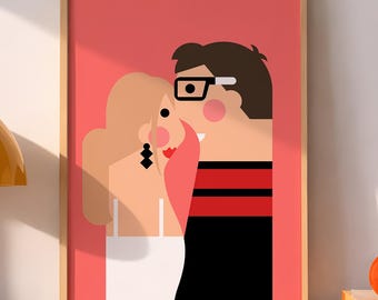Custom Couple Portrait from Photo, Colorful Personalized Digital Illustration