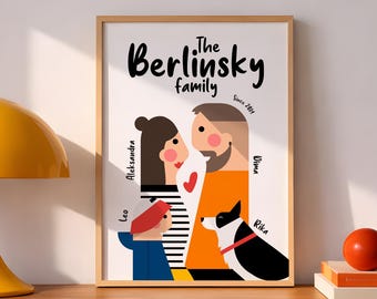Custom Family Portrait with Pets, Cartoon Illustration (Digital Download)
