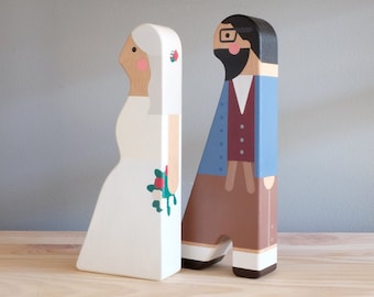 Cadeau de mariage unique pour couple, Figurines en bois personnalisées