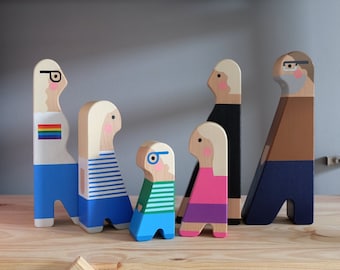 Familieportret Aangepaste houten beeldjes, Gepersonaliseerd Moederdagcadeau.