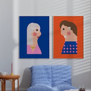 Couple Portrait From Photos Illustration, Customs Family Art, Above Bed Posters, Her Side His Side, Set Of 2 Printable Files