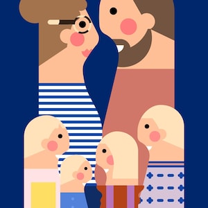 Regalo personalizado único para él, regalo para ella, ilustración de retrato familiar simple, descarga digital.