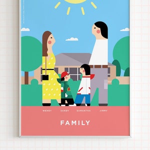 Ilustração personalizada de retrato de família, presente sentimental para namorado, namorada, marido, esposa, arte de parede digital personalizada.