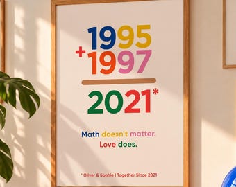 Personalized Couple Wall Art, Colorful Typography Poster, Custom Birth Year Print