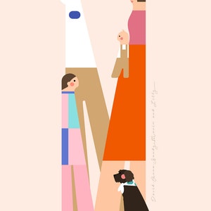 Digital Family Portrait Illustration from Photos, Anniversary, Valentine's gift for Him, for Her, Minimalist Portrait with a Pet, Dog, Cat image 7