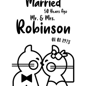 Cartel de Recién casados hace 50, 25, 10 años, Ilustración personalizada de retratos familiares de gatos, Aniversario de bodas de mamá y papá, Descarga digital. imagen 10