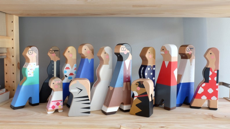 Personalized Wooden Family Figurines Unique Wood Anniversary Gift Custom Family Dolls Handcrafted Keepsake image 4