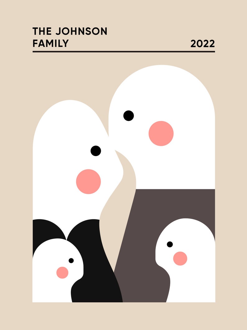 Custom Family illustration inspired by Bauhaus style, Custom Anniversary family art, Family Gift idea, New Home gift, Digital wall art image 2