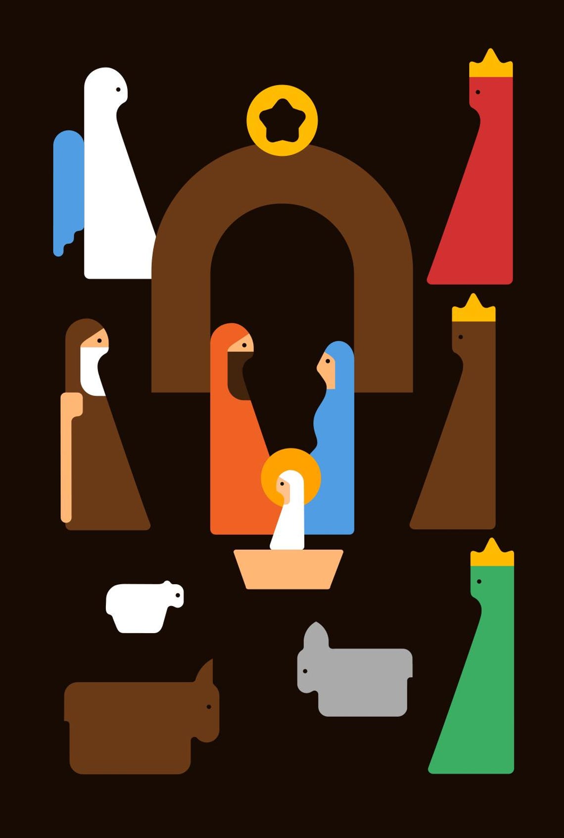 Abstract Nativity Scene Print: Minimalist Christmas Art (digital ...
