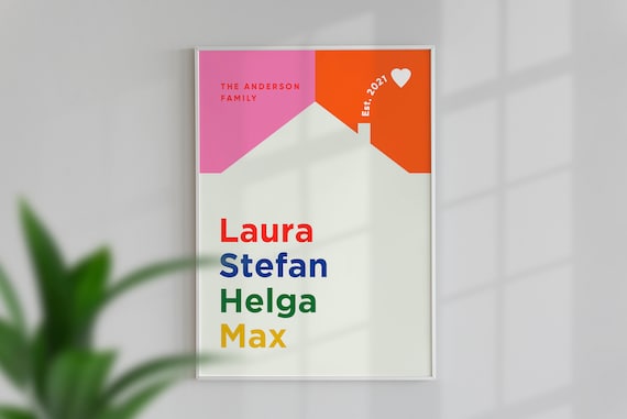 Personalized Family Names Housewarming Poster: Colorful Home Decor (Digital Download)