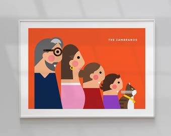 Anpassad modern familjeillustration, personligt minimalistiskt konstverk (digital fil)