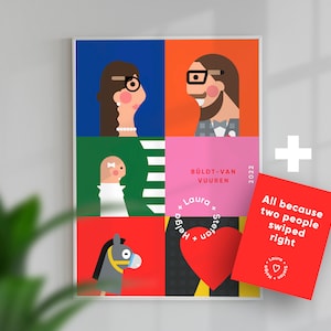 Personalisierte Cartoon Portrait, lustiges Valentinstag Geschenk für ihn, Geschenk für sie, druckbare benutzerdefinierte Wandkunst, plus Postkarte, digitale Datei