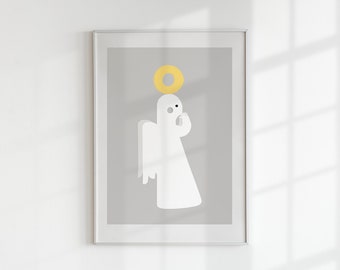 Guardian Angel Grey Printable Poster - Elegant Baptism Decor, Digital Download