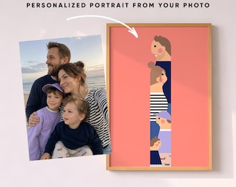 Personalized Family Portrait Gift, Custom Colorful Illustration from Photo, Modern Faceless Art, Digital Download