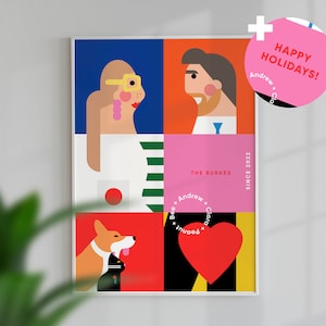 Portrety na zamówienie, Cyfrowa ilustracja rodzinna z kreskówek ze zdjęcia, Spersonalizowany prezent rocznicowy dla niego, Kartka świąteczna, Plik cyfrowy