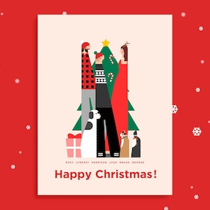 Benutzerdefinierte Weihnachtskarte Porträt - moderne und bunte digitale Feiertags-Illustration von Fotos | Personalisierte Weihnachtskarte