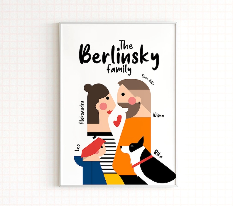 Custom family portrait with pets, illustration from photo, Couple drawing, Cartoon wall art, Personalized gift, digital download.