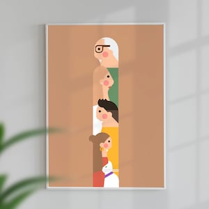 Modern Family Totem Portrait: A Funny, Unique Digital Art for Your Family