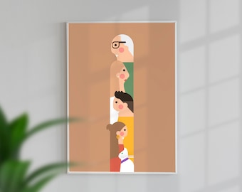 Modern Family Totem Portrait: A Funny, Unique Digital Art for Your Family