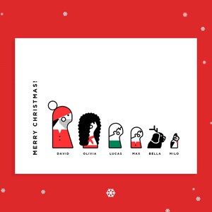 Biglietto di auguri natalizi con cartoni animati / Biglietto di Natale personalizzato con ritratto di famiglia / Illustrazione digitale delle feste / Biglietto di auguri natalizi personalizzato per la famiglia