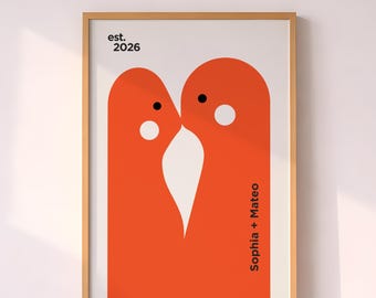 Lámina abstracta personalizada para parejas, regalo de aniversario a medida, póster minimalista para pared con diseño de pareja.