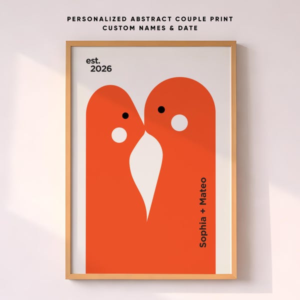 Personalized Abstract Couple Print, Custom Anniversary Gift, Minimalist Couple Wall Art Poster