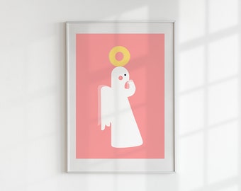 Modern Pink Guardian Angel Printable Art - Prayer Poster for Girls' Rooms, Digital Download